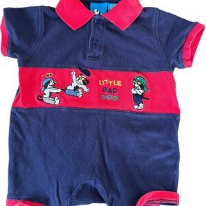 Vintage Little Big Dogs Romper Boys Toddler 12-18m "Bad Dog" Embroidered 90s